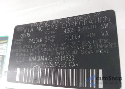 2015 Kia Optima Lx from USA, damaged, VIN KNAGM4A72F5614529